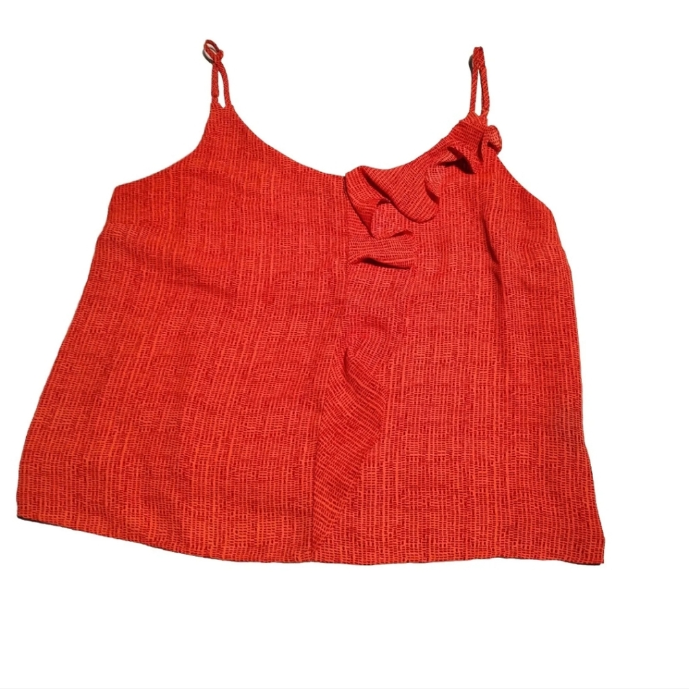 Simply Styled Red & Orange V-Neck Ruffled Spaghetti Strap Top XL Petite